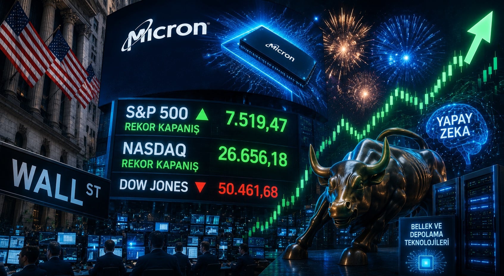 S&P 500 ve Nasdaq yeni trilyoner Micron Technology ile rekor kırdı
